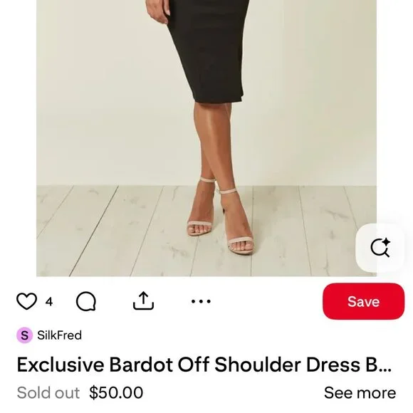 NWT SilkFred-Exclusive Bardot Off Shoulder Dress-Black UK 12, USA 8 - Picture 4 of 10